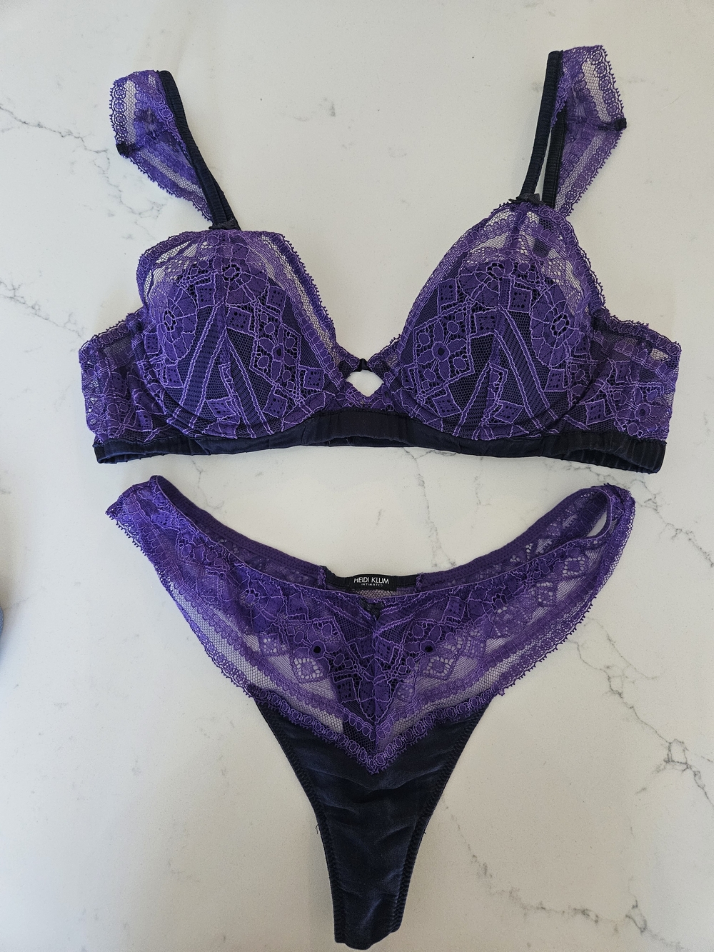 Heidi Klum Intimates Purple Lace Bra & Thong Set